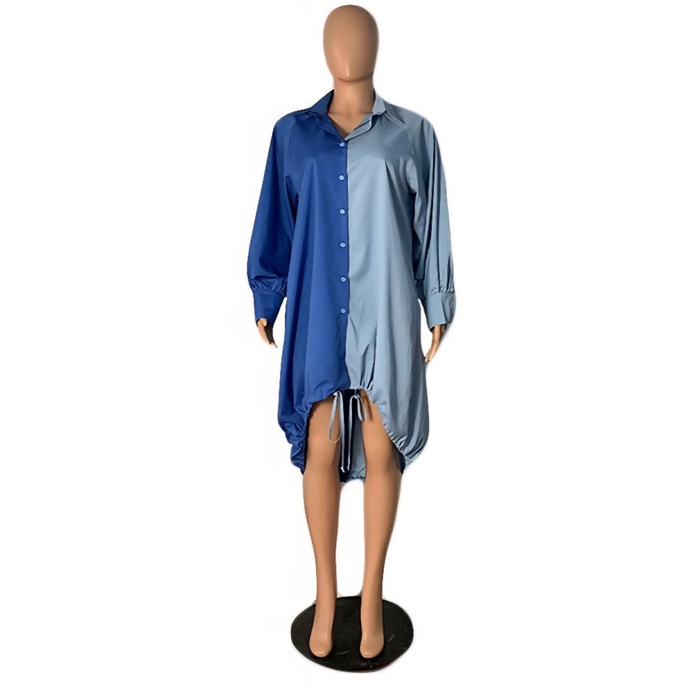 Two-Tone Color Block Button-Up Dress - Picture 10 of 10